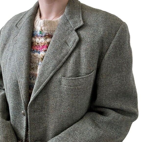 Vintage 1950s Harris Tweed Green Wool Scottish Dark Academia Blazer 40R - Picture 7 of 11